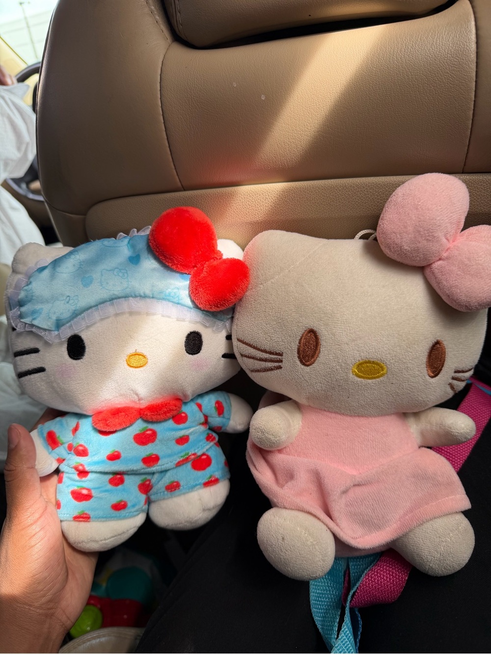 Sanrio Hello Kitty Plush Pair - Blue Strawberry Outfit & Pink Dress